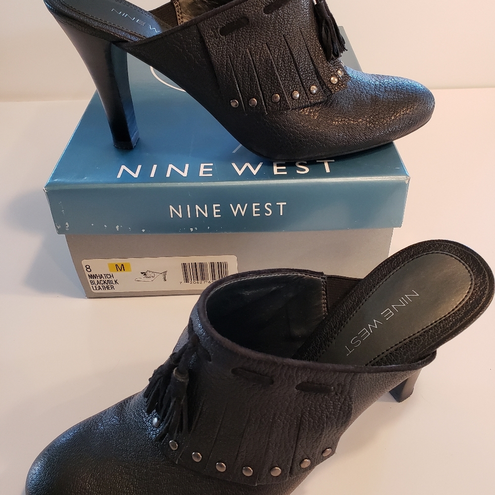 Nine West Black Leather High Heel Clogs Size 8